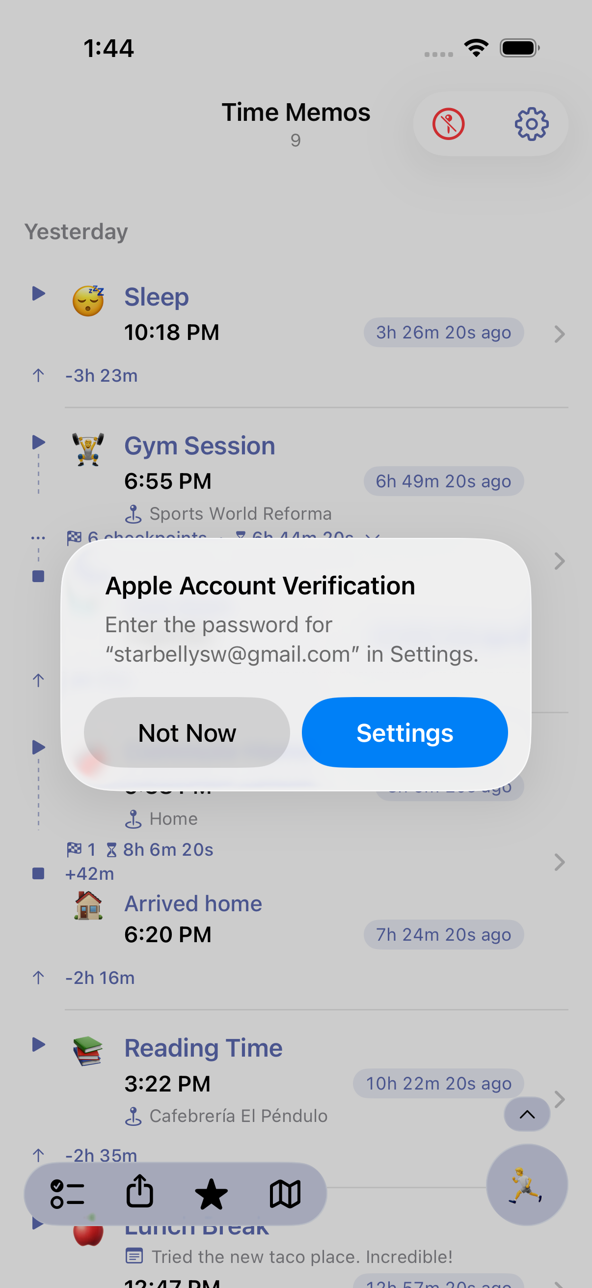 Time Memos main list view showing timestamped memos